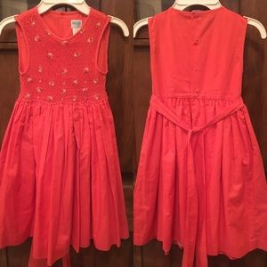 Girls coral smocked dress